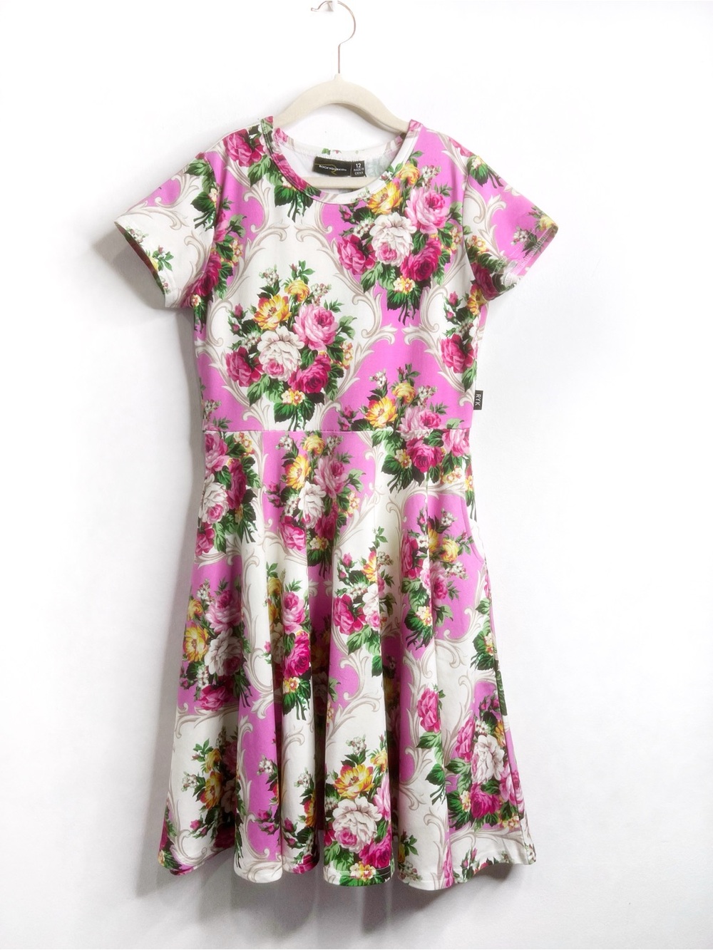 Rock Your Kid Rosette Pink Floral Waisted Dress NWT Size 12
